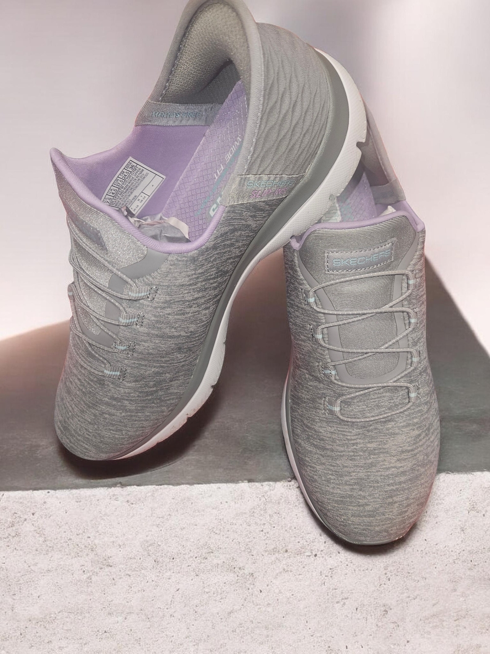 Skechers Women’s Grey Slip-On Walking Sneakers with Lavender Lining